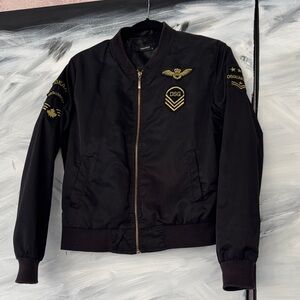 DSQUARED2 Black Bomber Puffer Jacket with Gold Patches